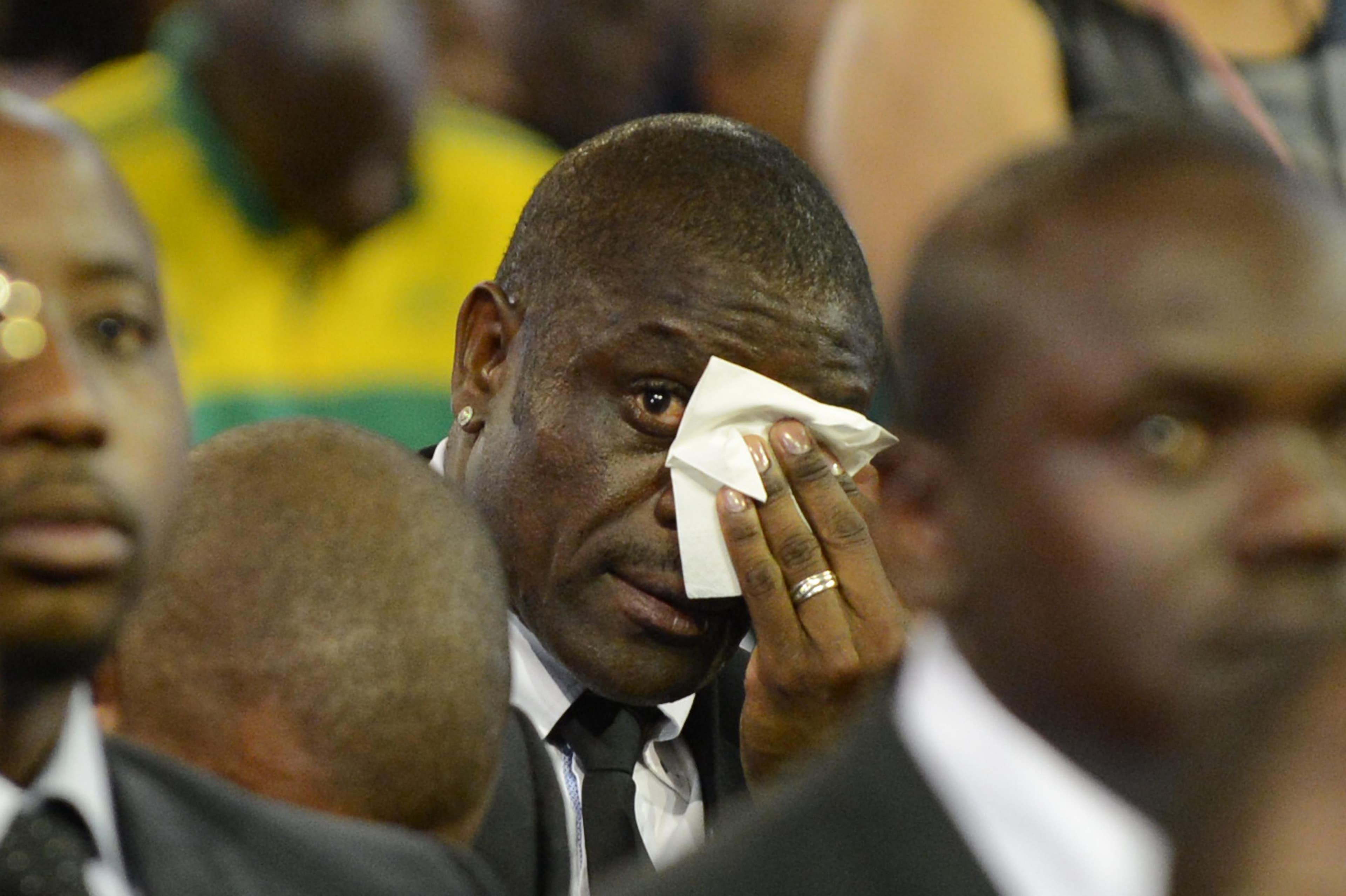 Lucky Lekgwathi during the joint Memorial Service of the three late sporting icons Senzo Meyiwa