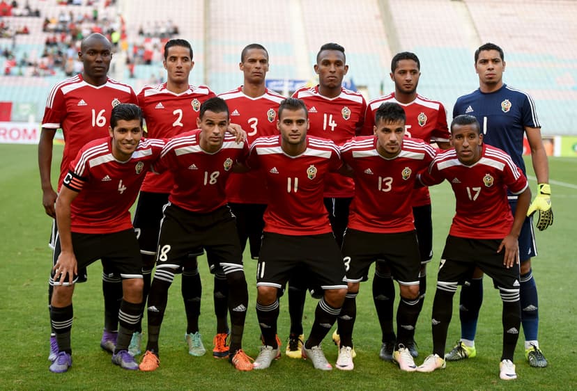 Players of the Libya's national football team pose prior 