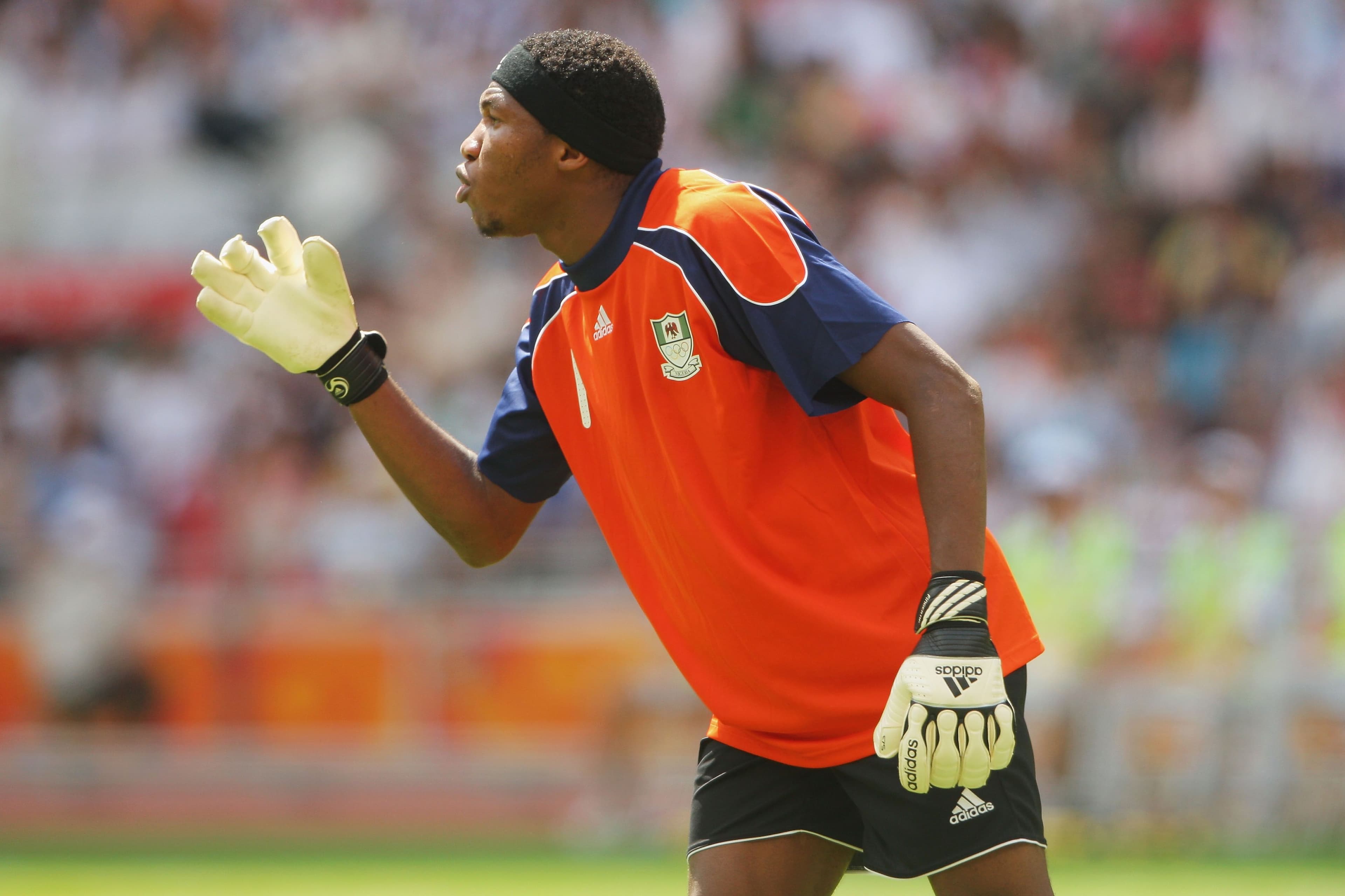 Ambrose Vanzekin of Nigeria in action in the Men's Gold Medal football match 