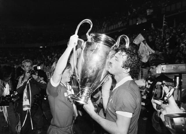 European Cup Final at the Parc Des Princes in Paris, France, Liverpool 1 v Real Madrid 0, Liverpool hero Alan Kennedy who scored the game's only goal, kisses the European 