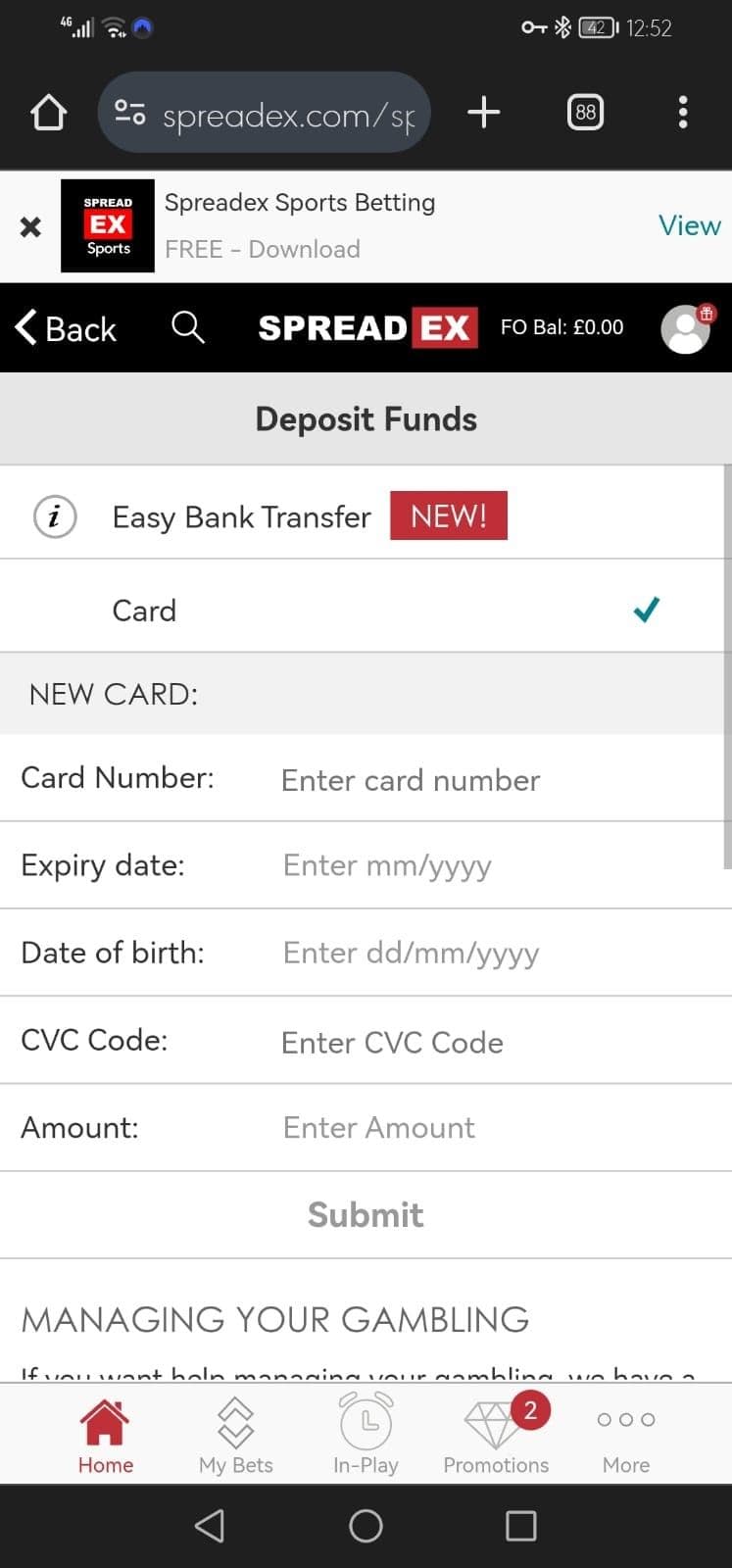 Spreadex Deposit Methods