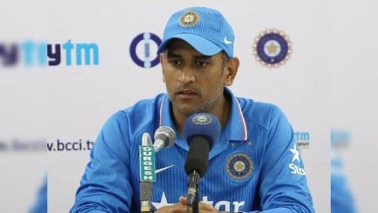 Mahendra Singh Dhoni at a press conference