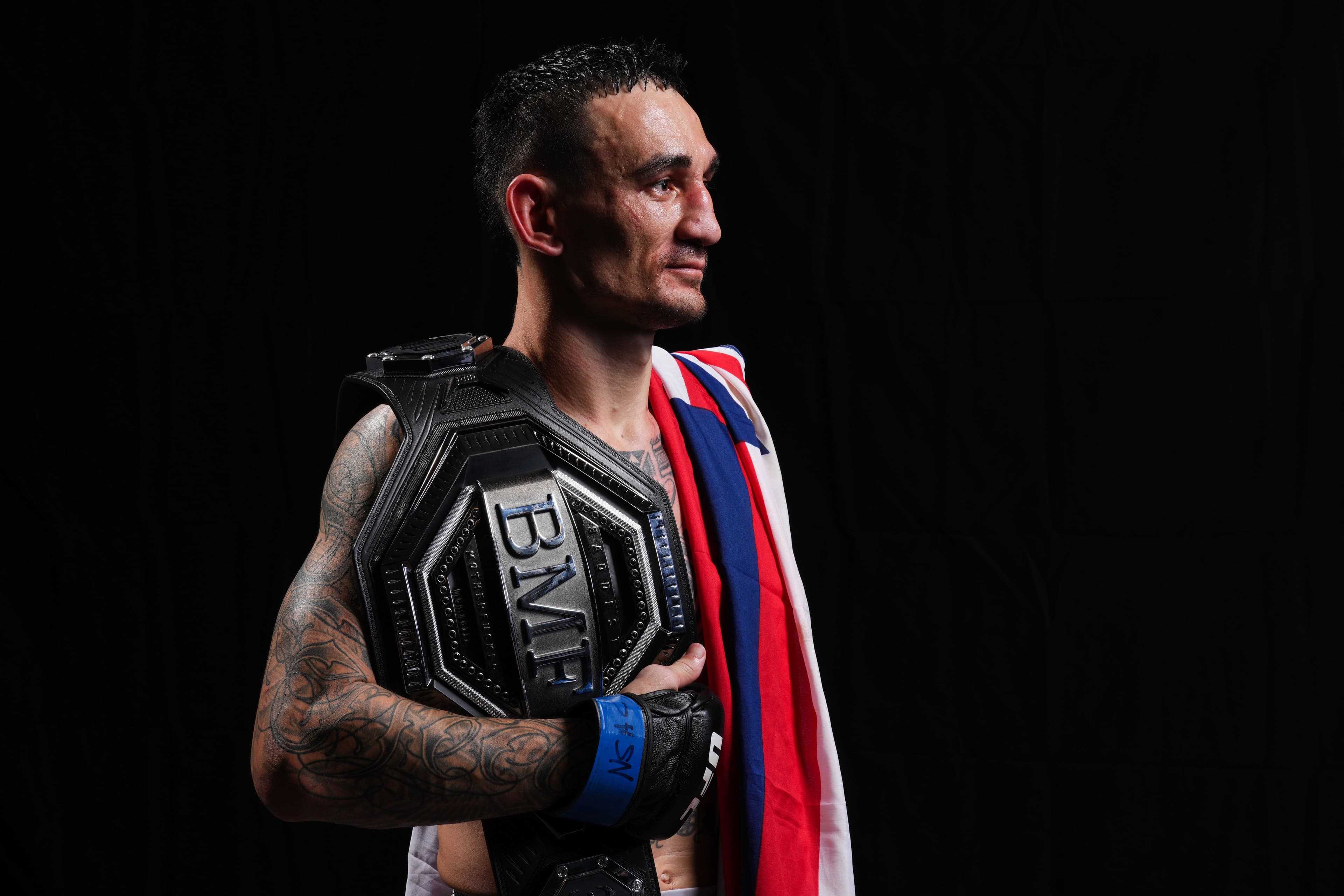 Max Holloway poses for a portrait after his victory during the UFC 300 event at T-Mobile Arena on April 13, 2024 in Las Vegas, Nevada