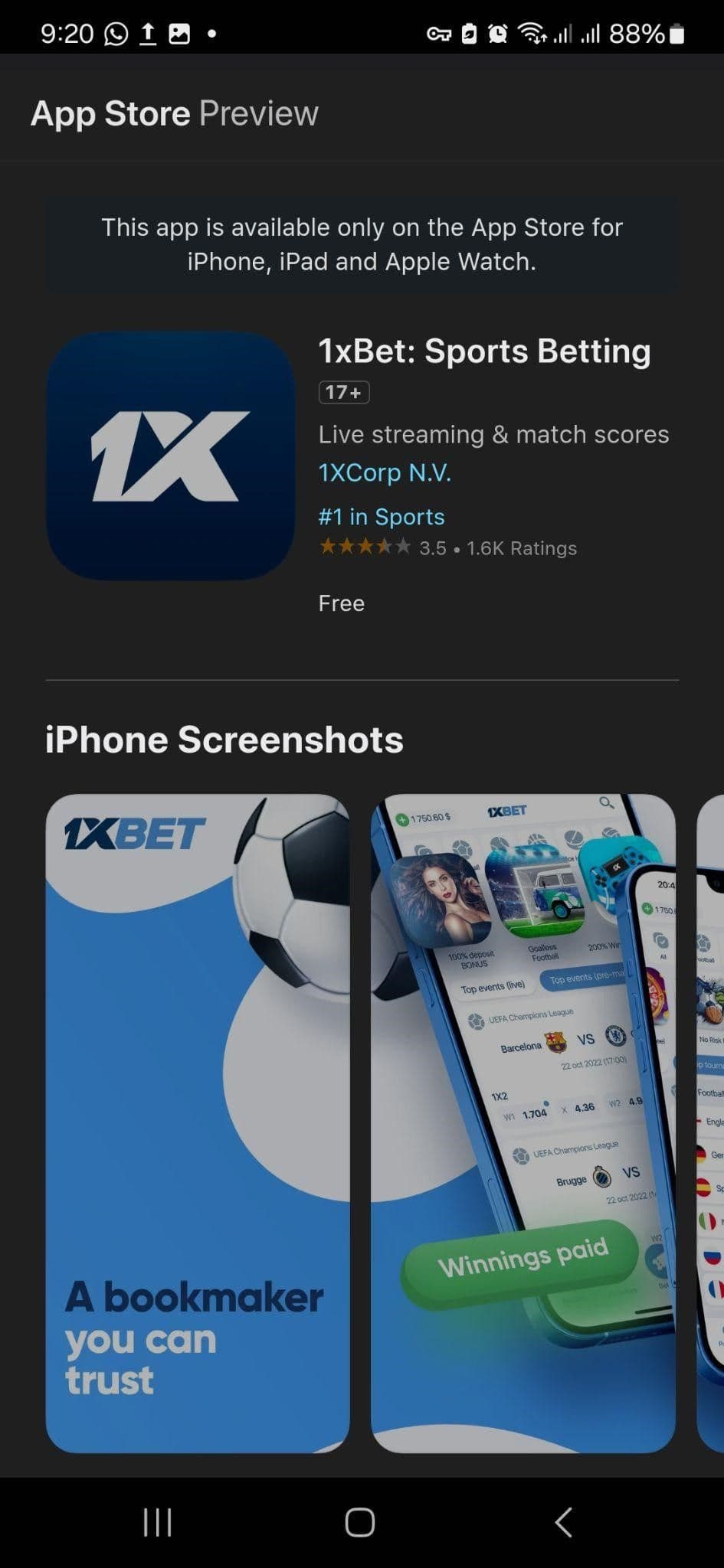 1xBet iOS App