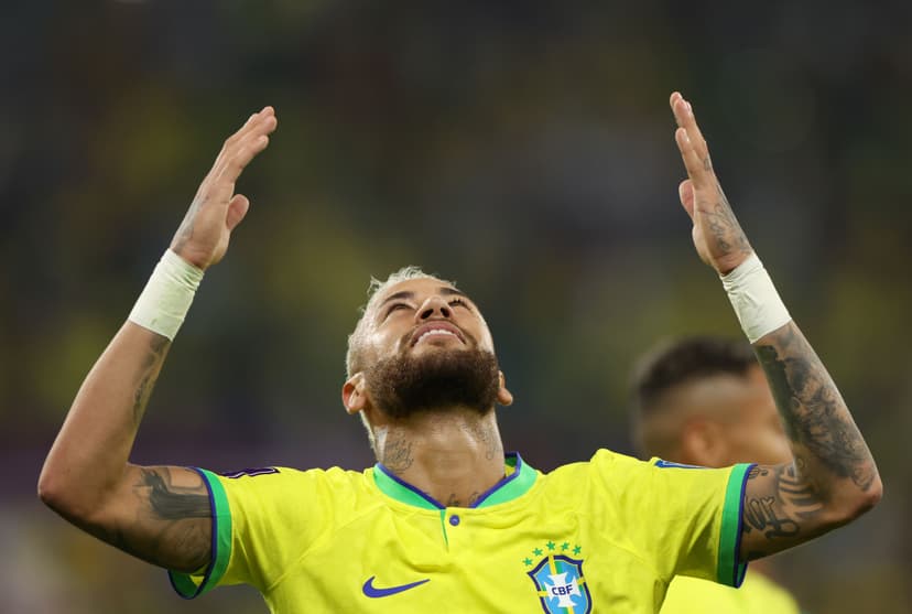  Neymar of Brazil celebrates after scoring the team's second goal from a penalty during the FIFA World Cup Qatar 2022