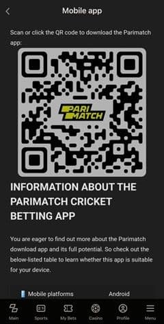 Parimatch mobile app