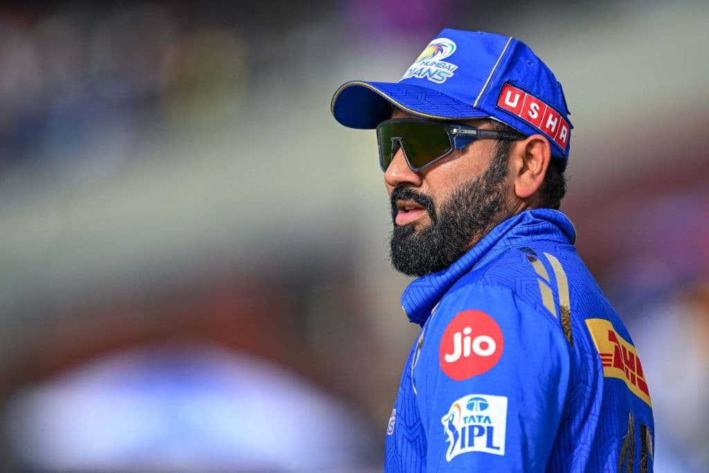 Mumbai Indians' Rohit Sharma looks on during the Indian Premier League (IPL) Twenty20 cricket match between Delhi Capitals and Mumbai Indians