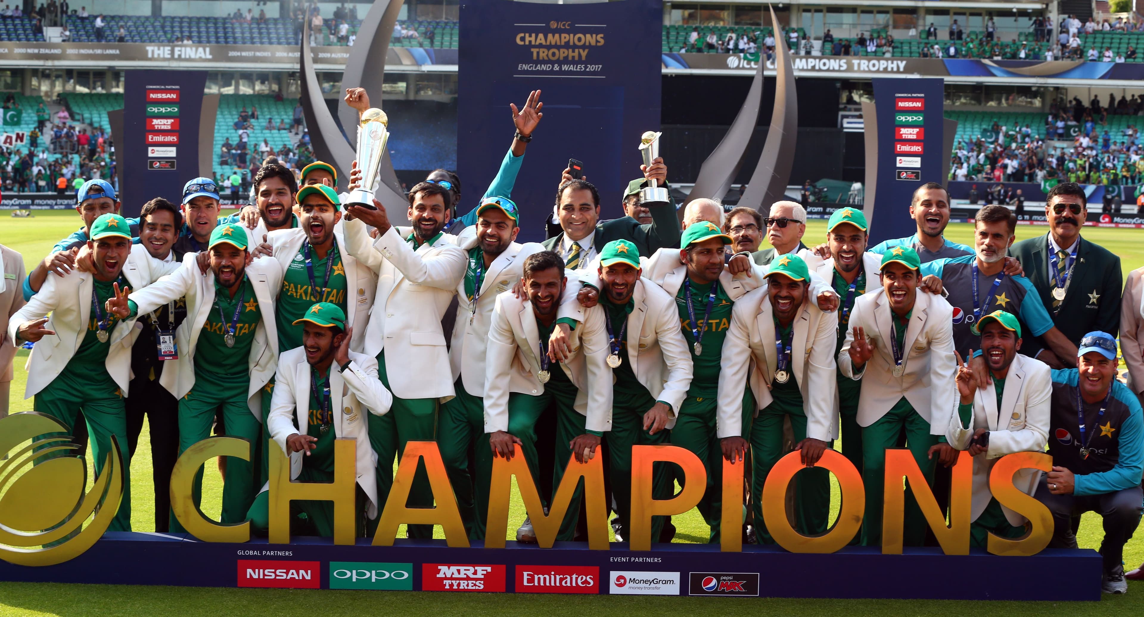 Sarfaraz Ahmed of Pakistan with ICC Champions Trophy