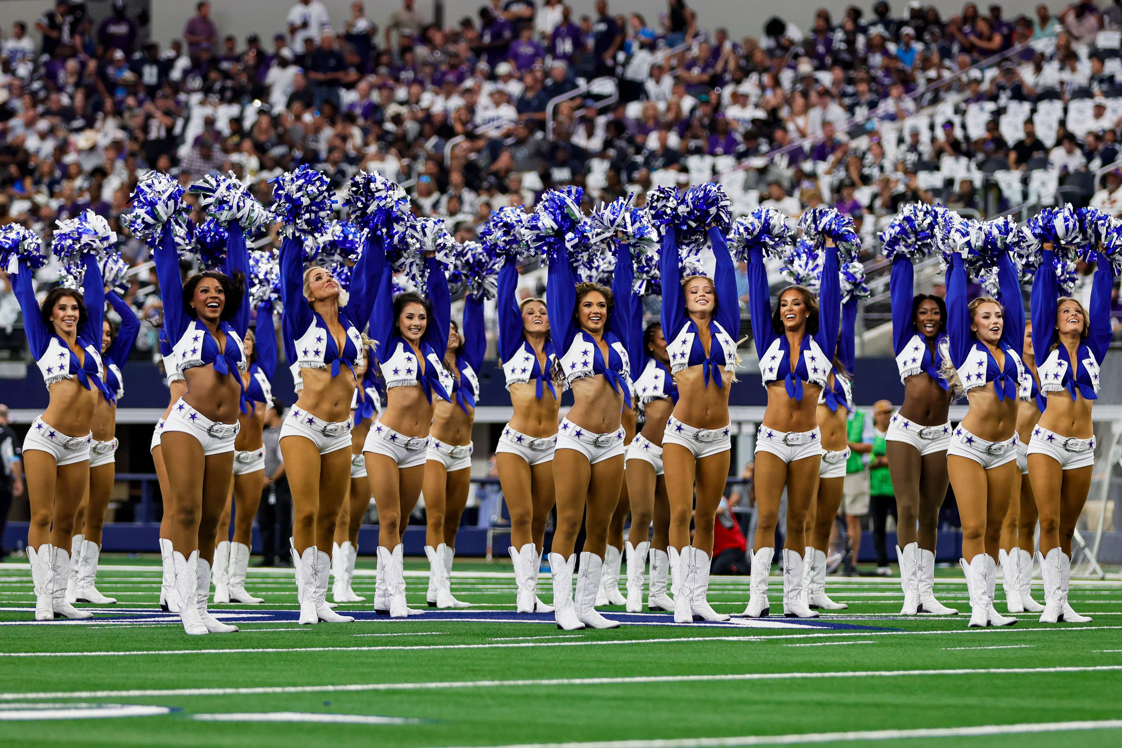 The Dallas Cowboys Cheerleaders perform before the game between the Dallas Cowboys and the Baltimore Ravens