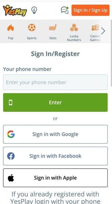 Yesplay App sign in