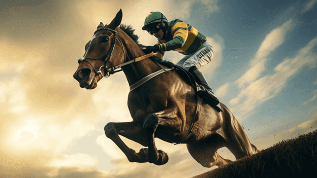 A horse and a jockey in a race