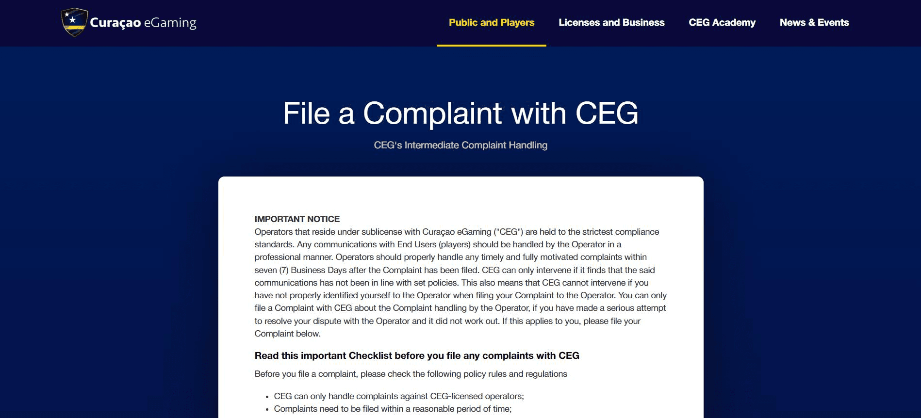 File a Complaint with CEG