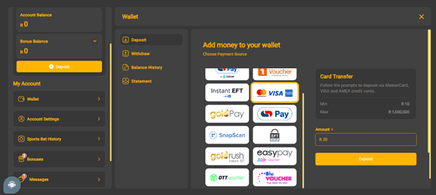 goldrush add money to wallet