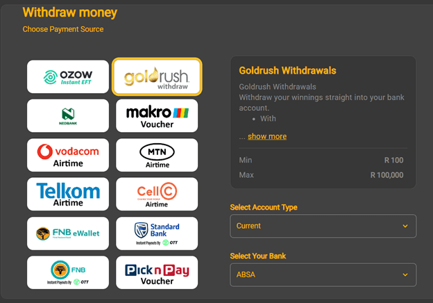 goldrush withdraw money