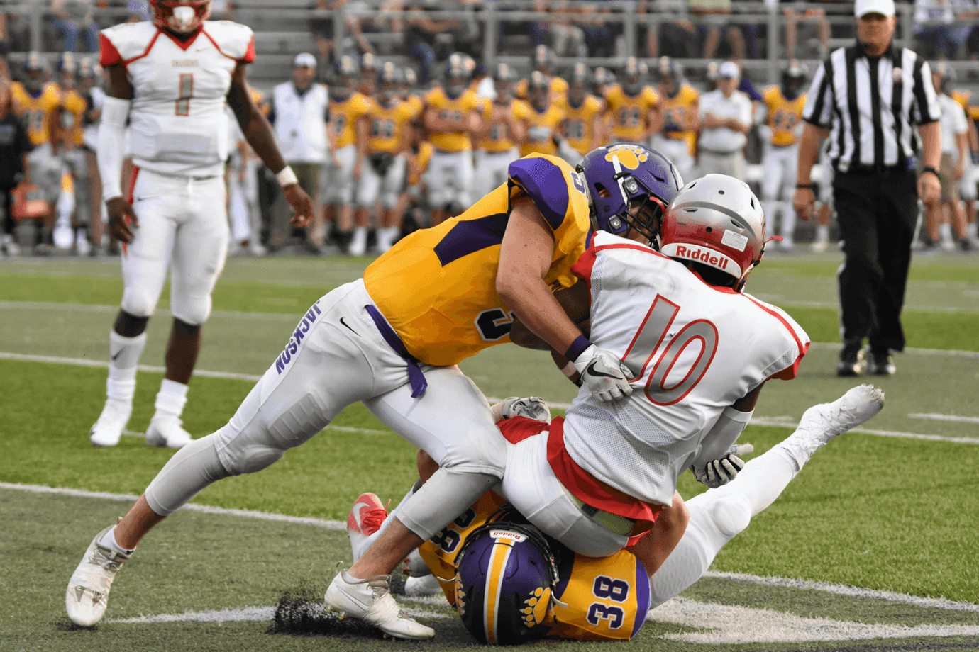 Football players in action during a game