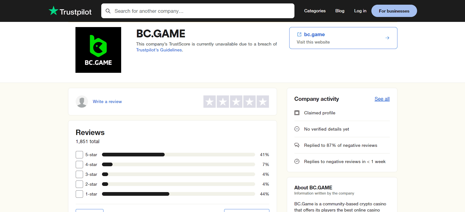 BC Game Customer Reviews