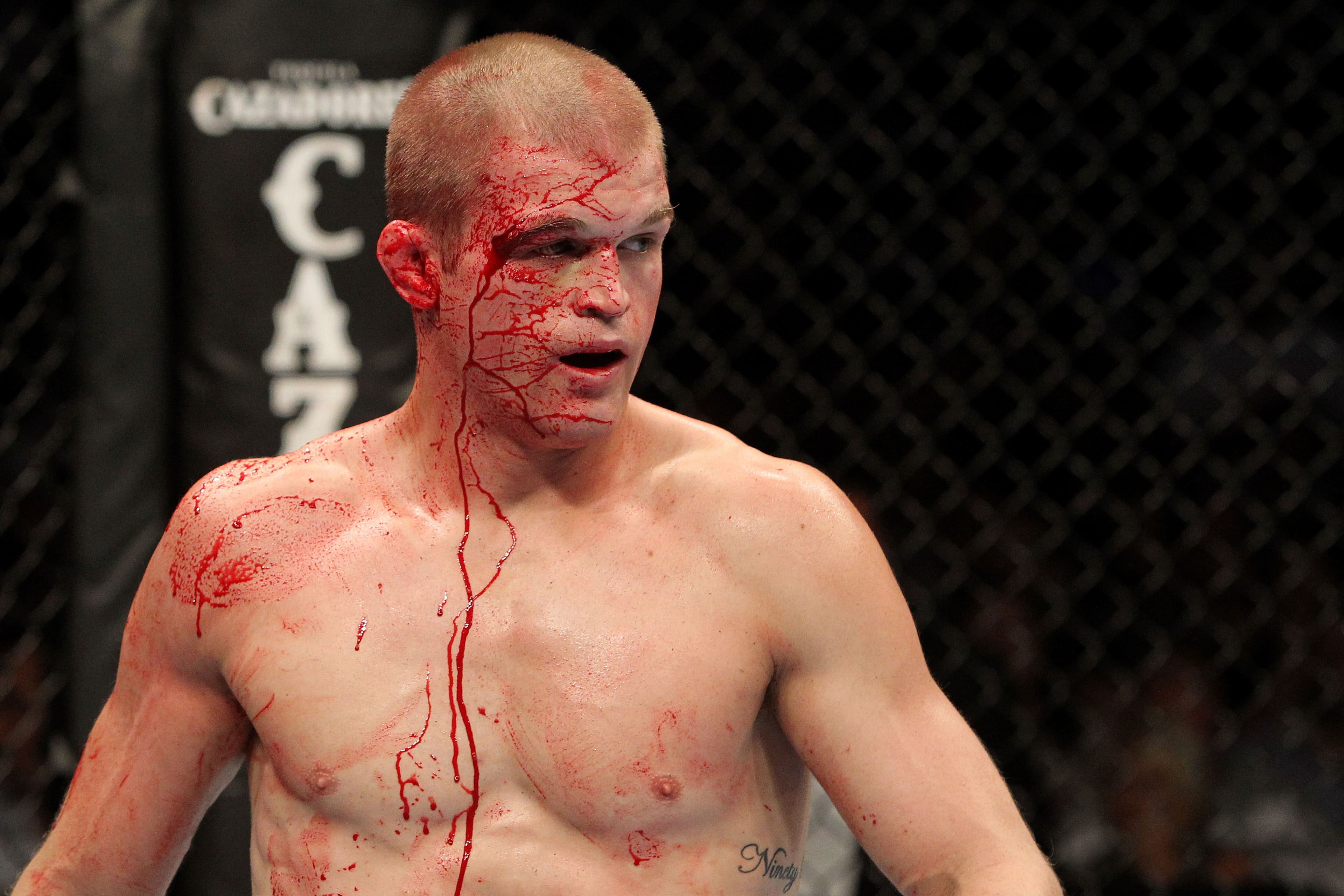 Evan Dunham reacts during his UFC lightweight