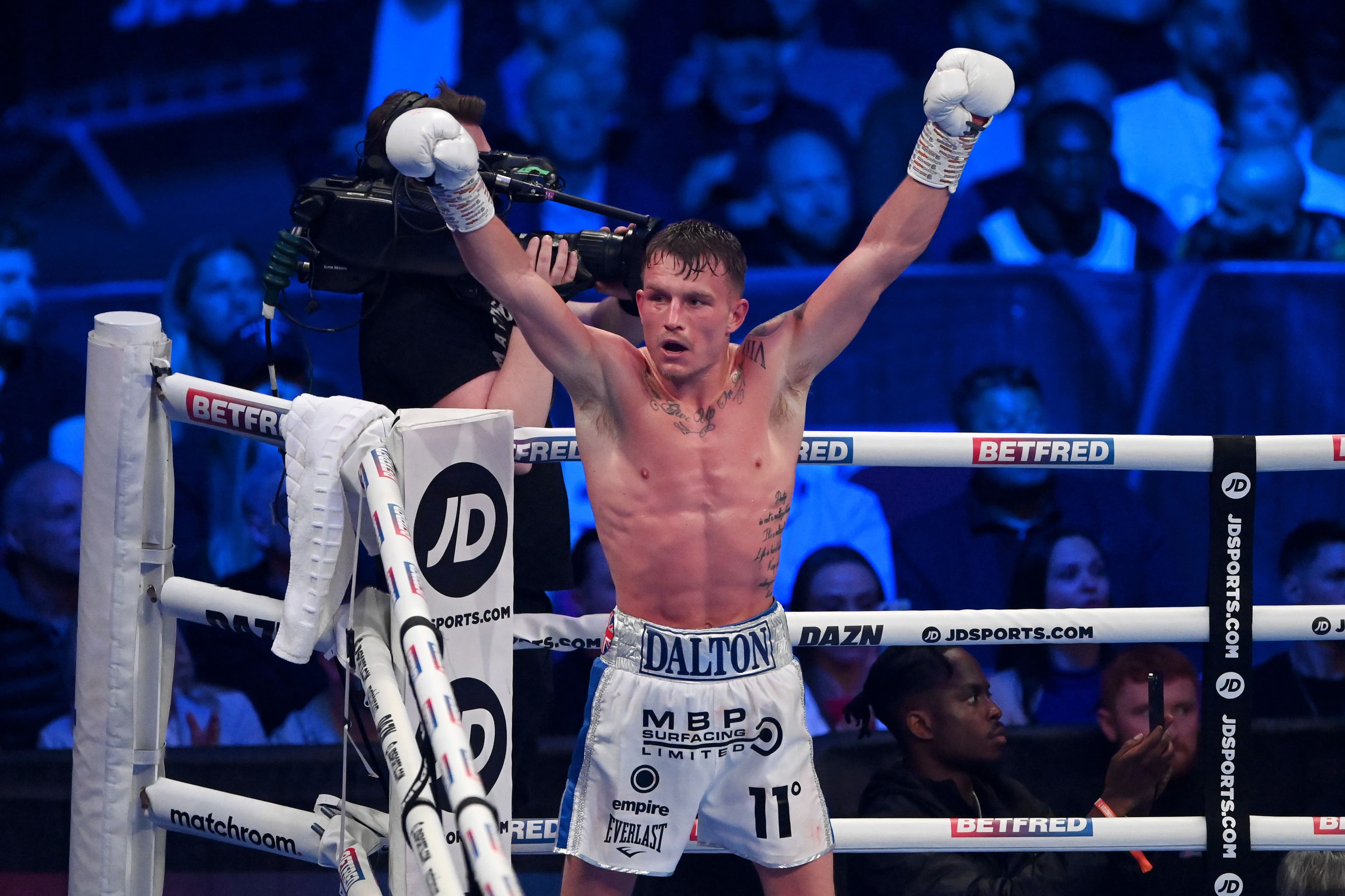 Dalton Smith celebrates after victory in the WBC International Silver Super-Lightweight