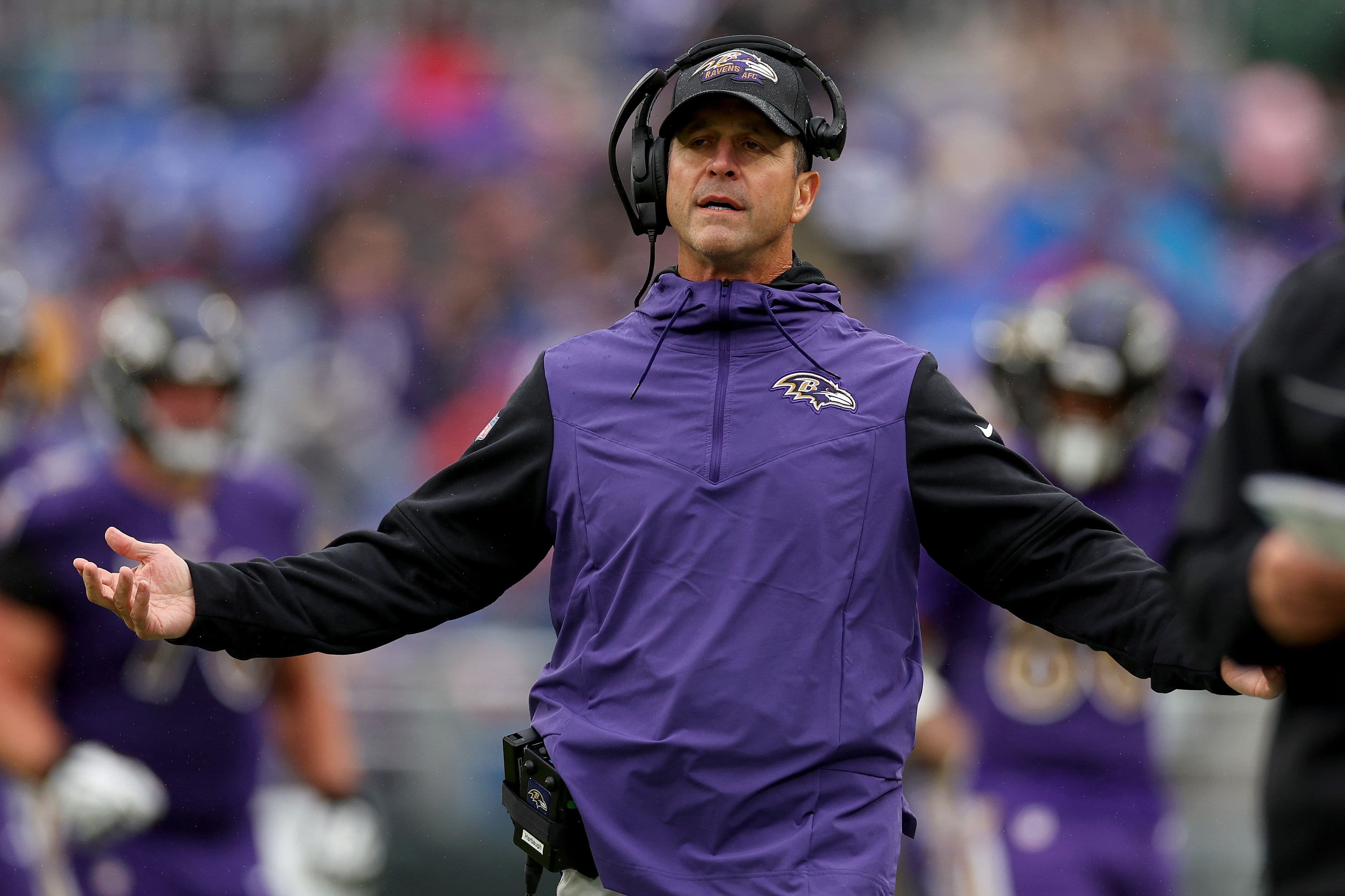 Head coach John Harbaugh of the Baltimore Ravens