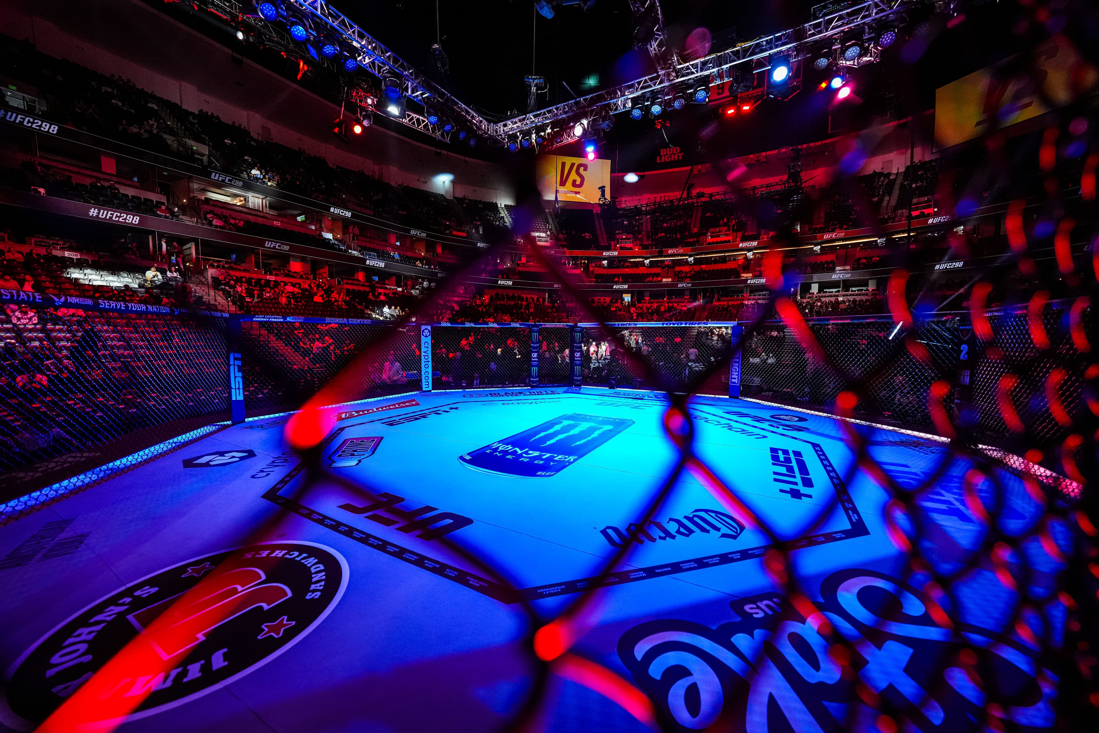 A general view of the Octagon prior to the UFC 298 event at Honda Center
