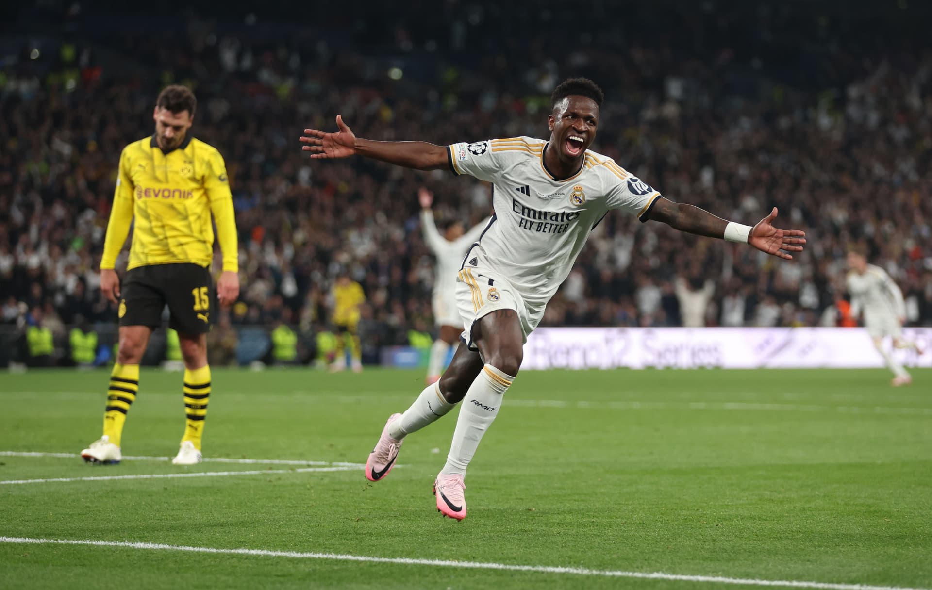 Vinicius Junior of Real Madrid celebrates scoring his team's second goal