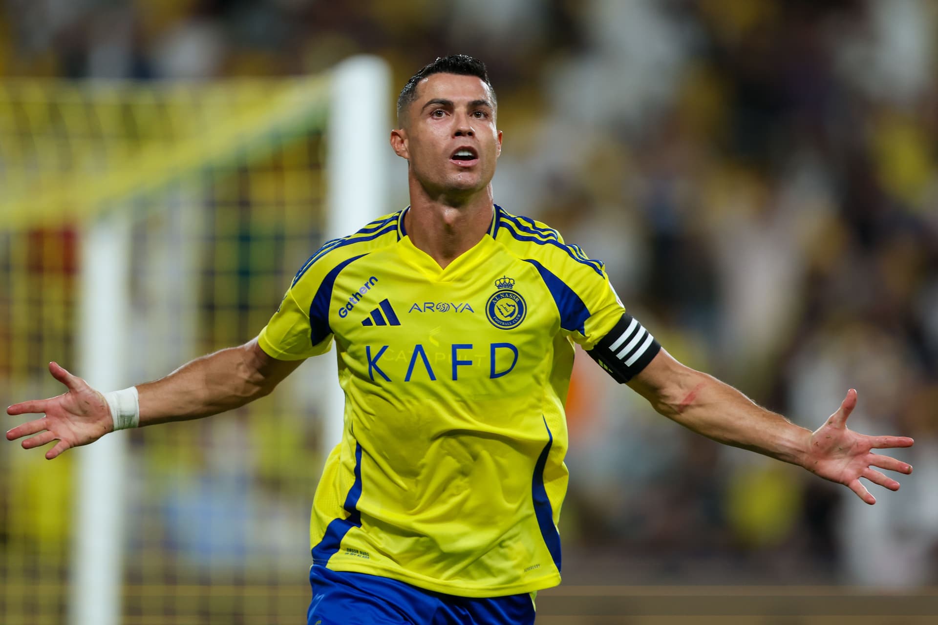Cristiano Ronaldo of Al Nassr celebrating after scores the 1st goal