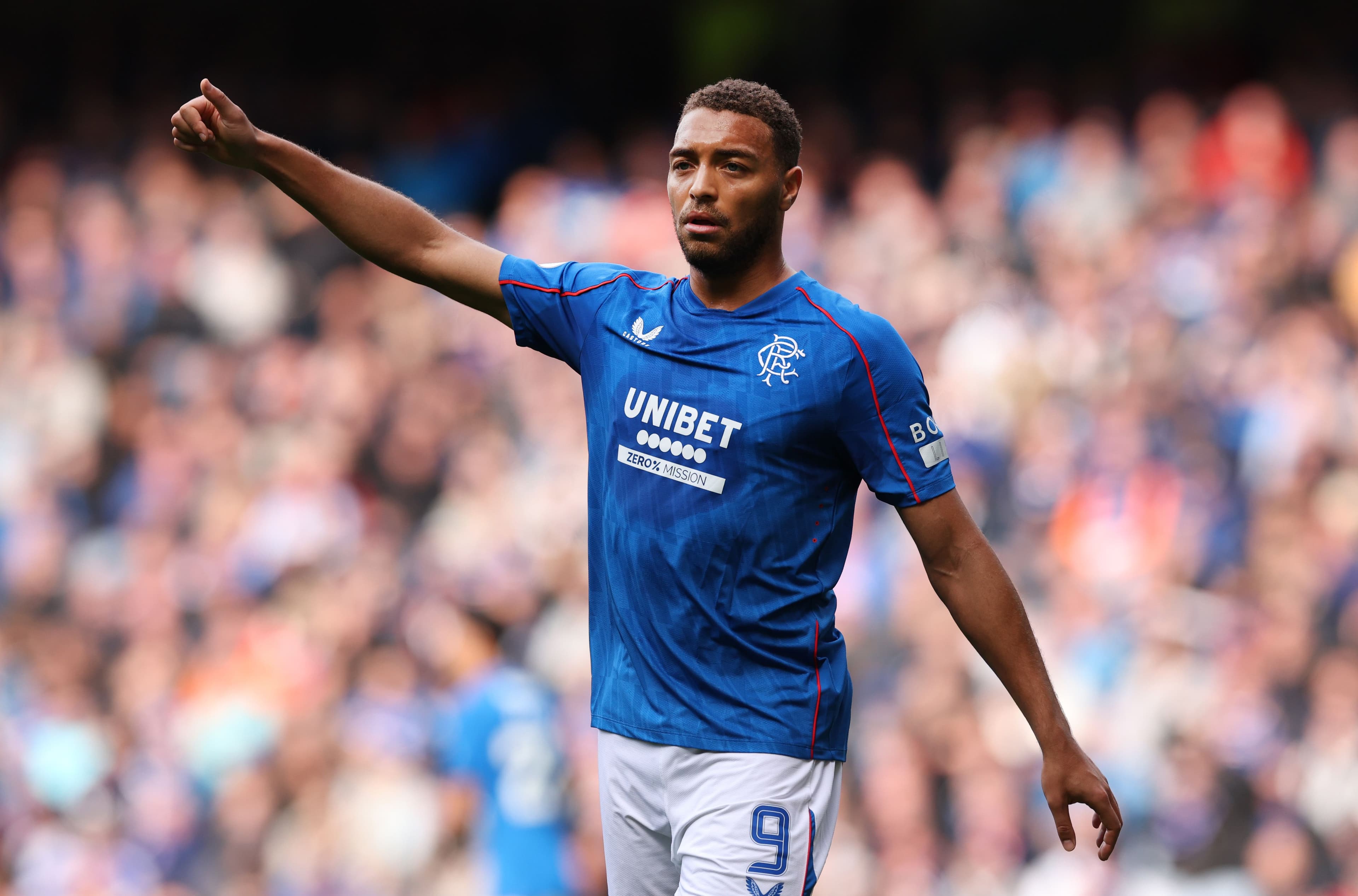 Cyriel Dessers of Rangers gestures during the SPL
