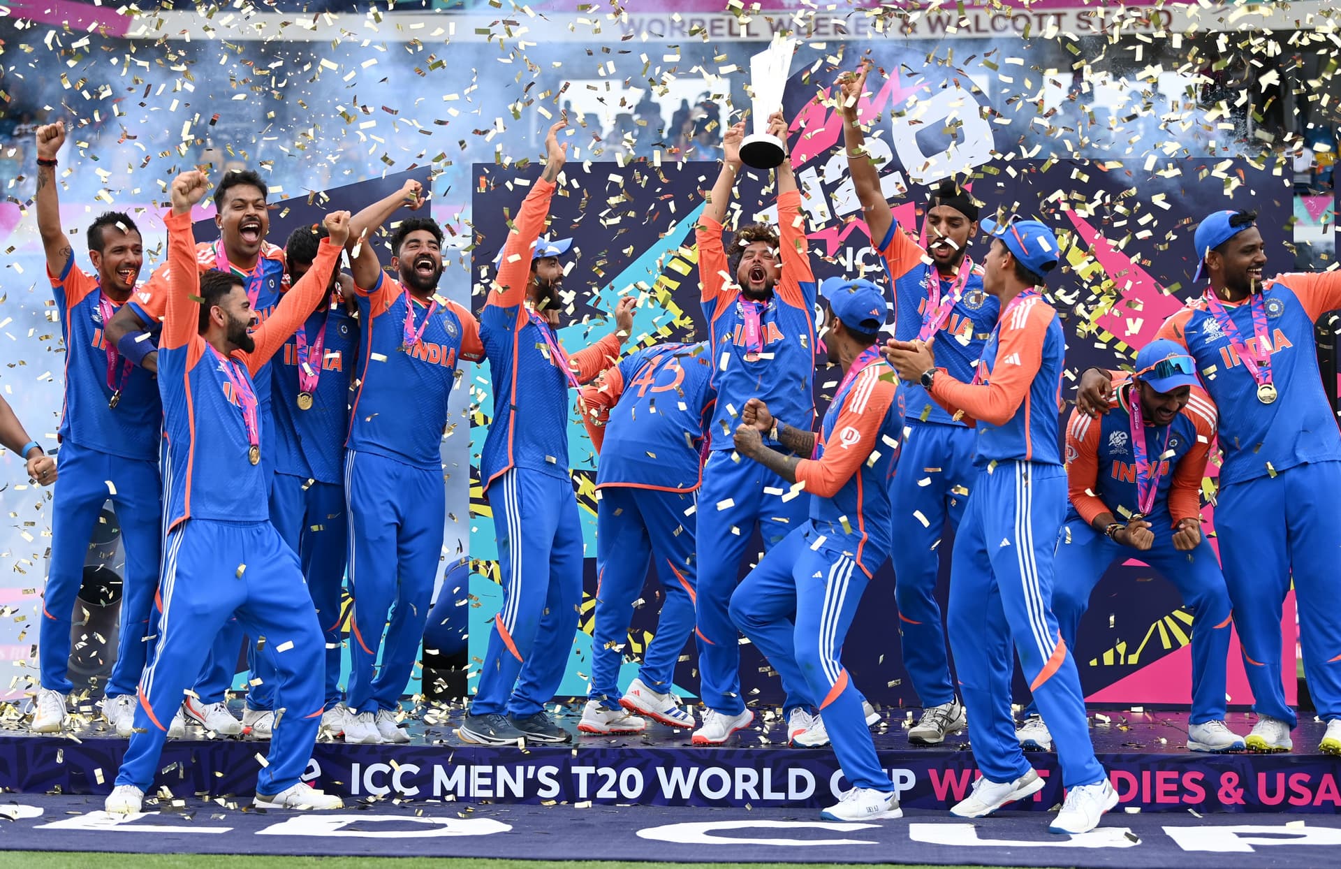 India lift the ICC Men's T20 Cricket World Cup Trophy