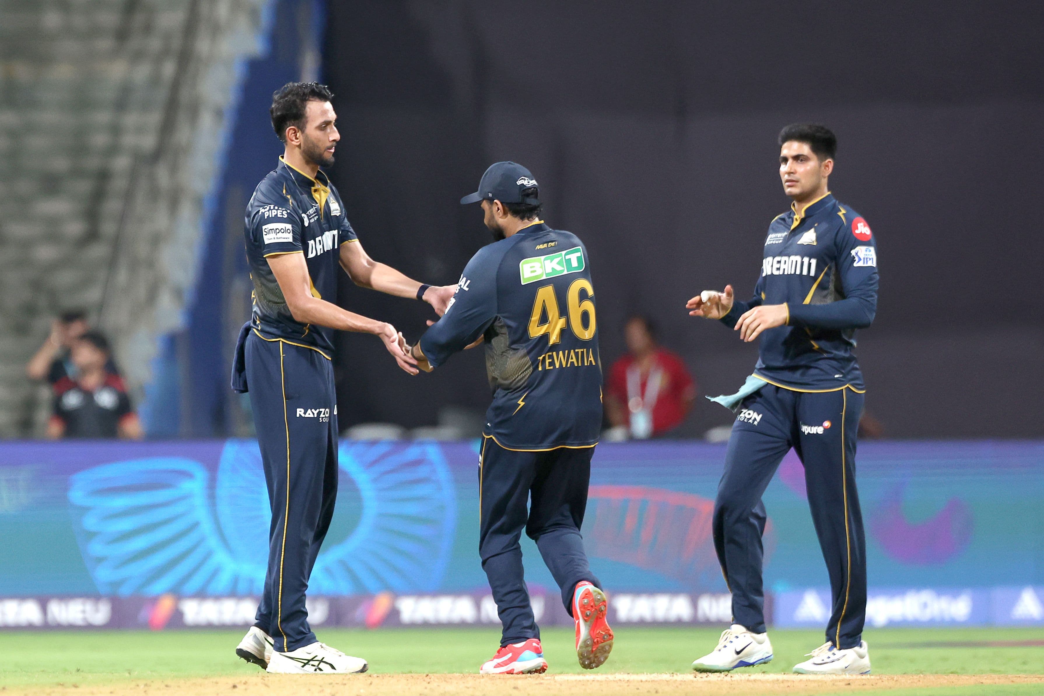 Prasidh Krishna of Gujrat Titans celebrates the wicket of Naman Dhir.jpg