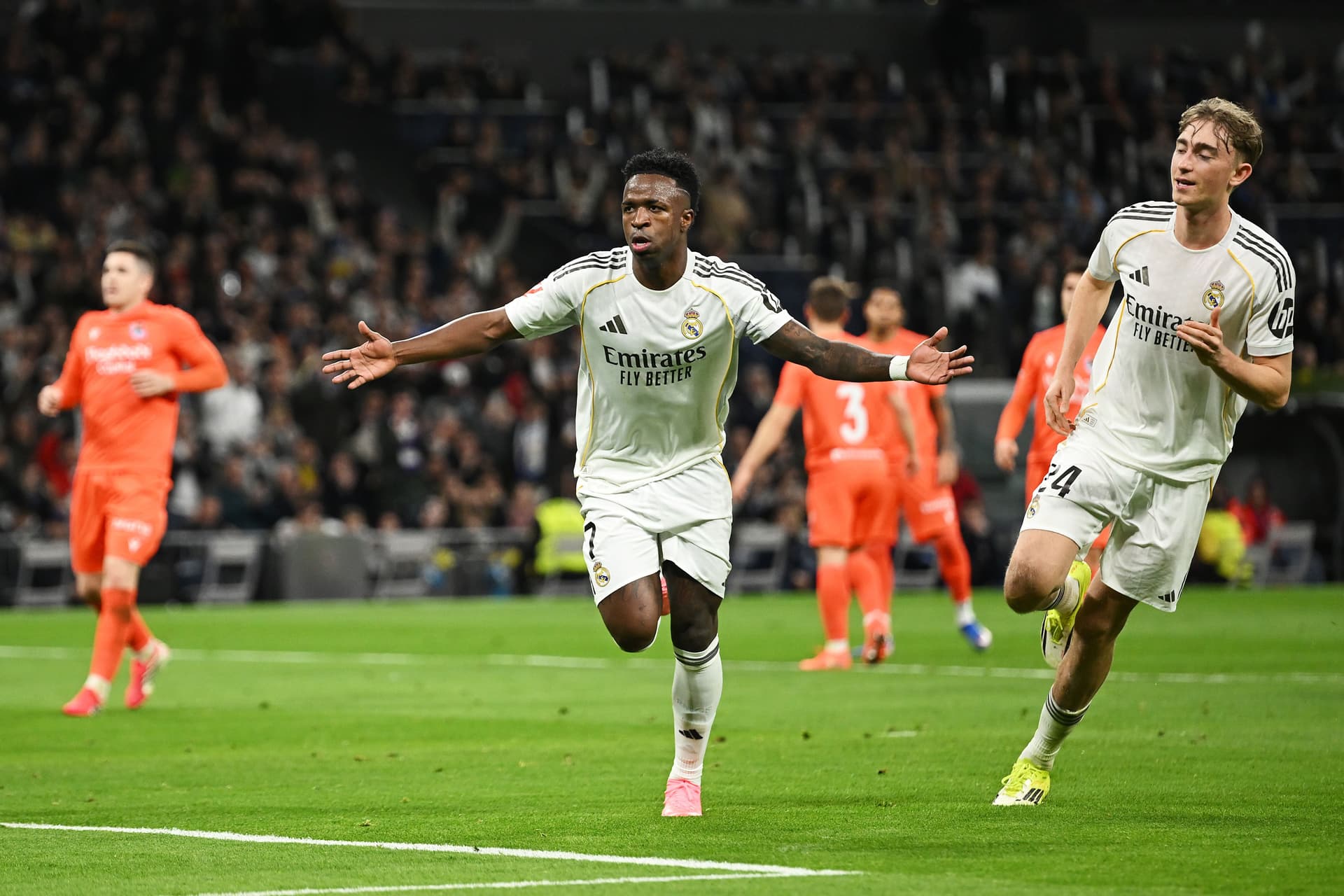 Vinicius Junior of Real Madrid celebrates scoring his team's second goal