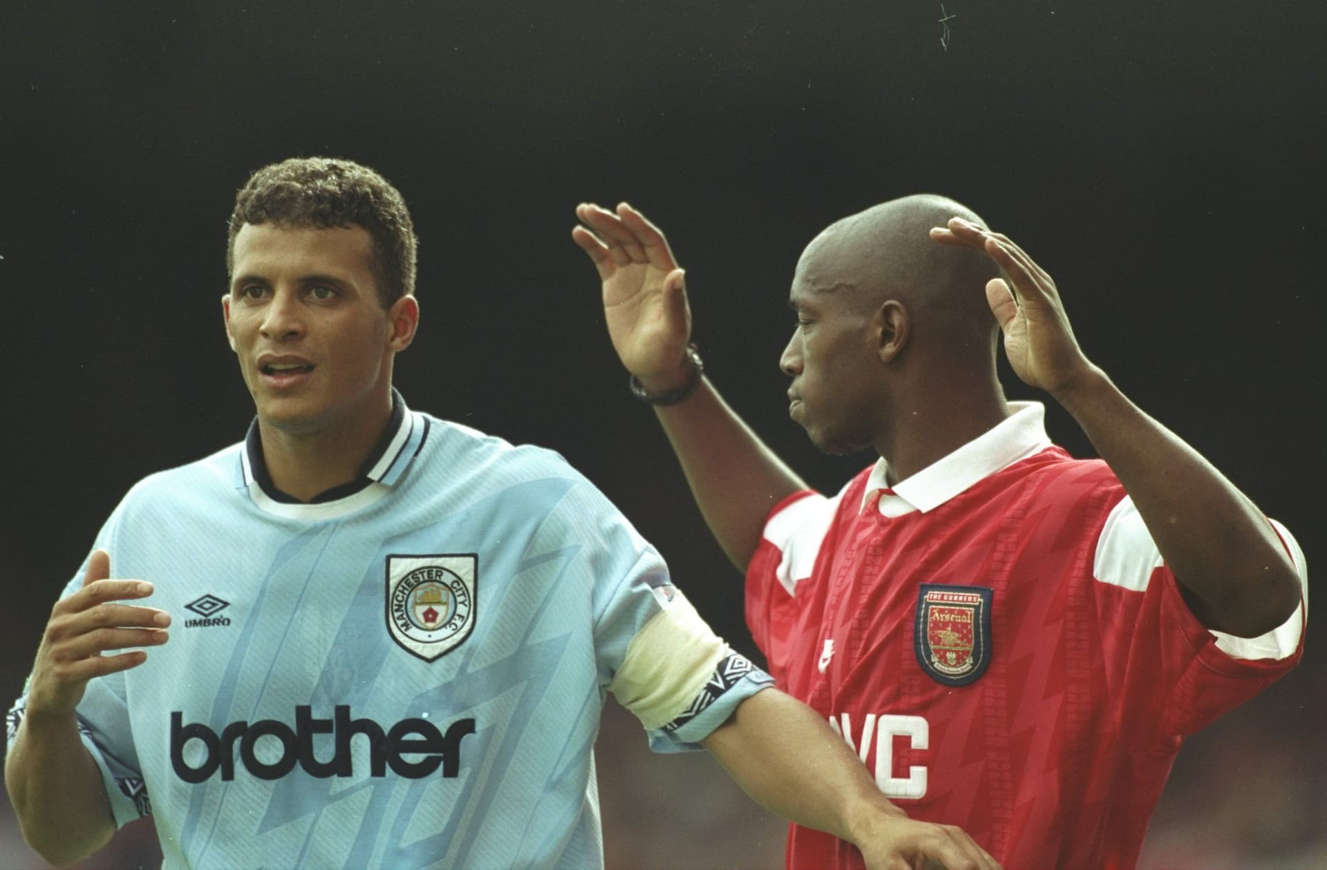 Keith Curle of Manchester City and Ian Wright of Arsenal